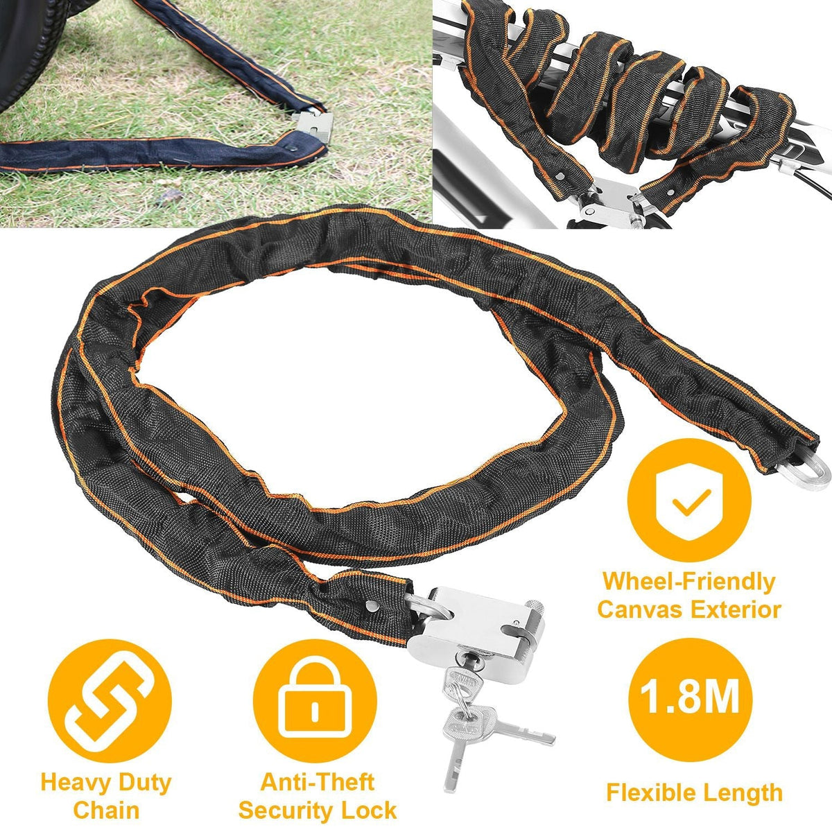 Heavy-Duty 1.8M Bike Chain Lock with 3 Keys