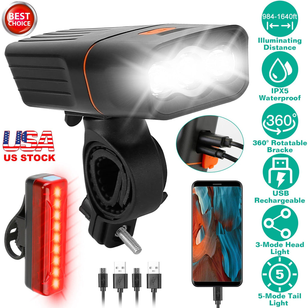 USB Rechargeable Bike Headlight & Taillight Set