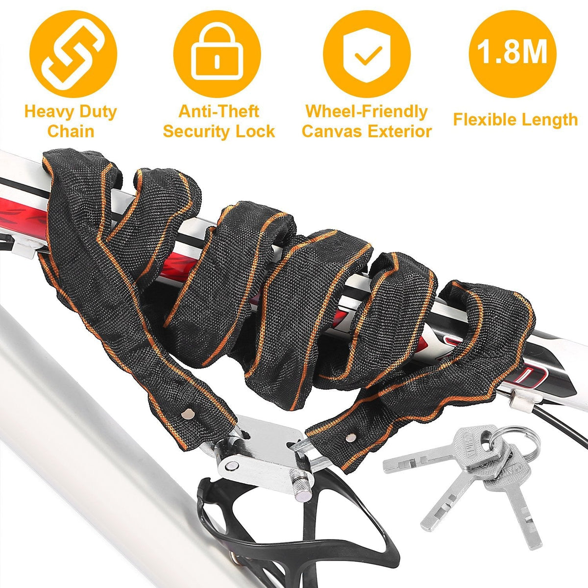 Heavy-Duty 1.8M Bike Chain Lock with 3 Keys