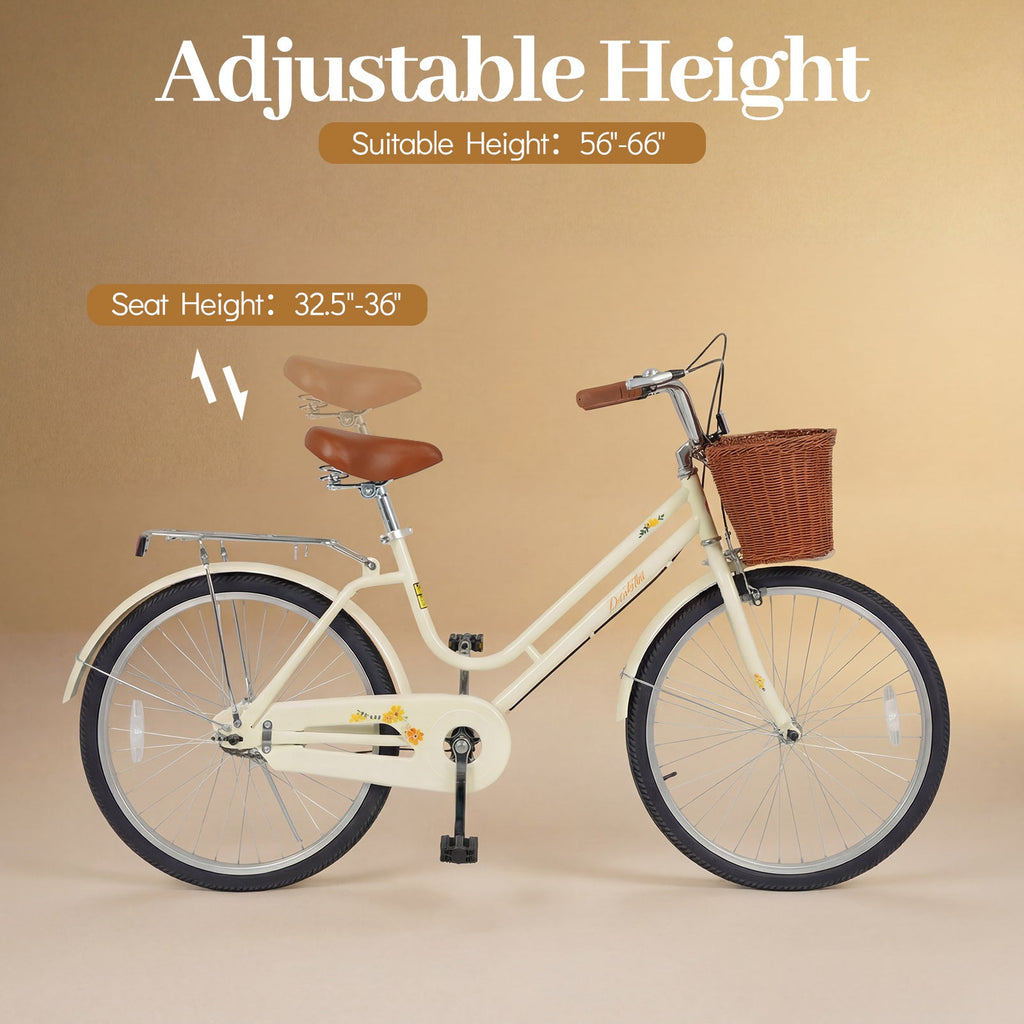 24/26-Inch Beach Cruiser with Basket & Rear Rack
