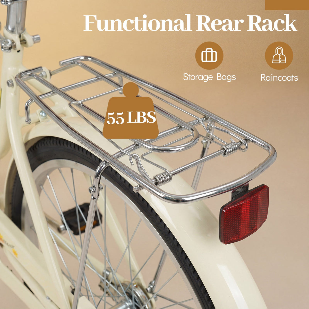 24/26-Inch Beach Cruiser with Basket & Rear Rack