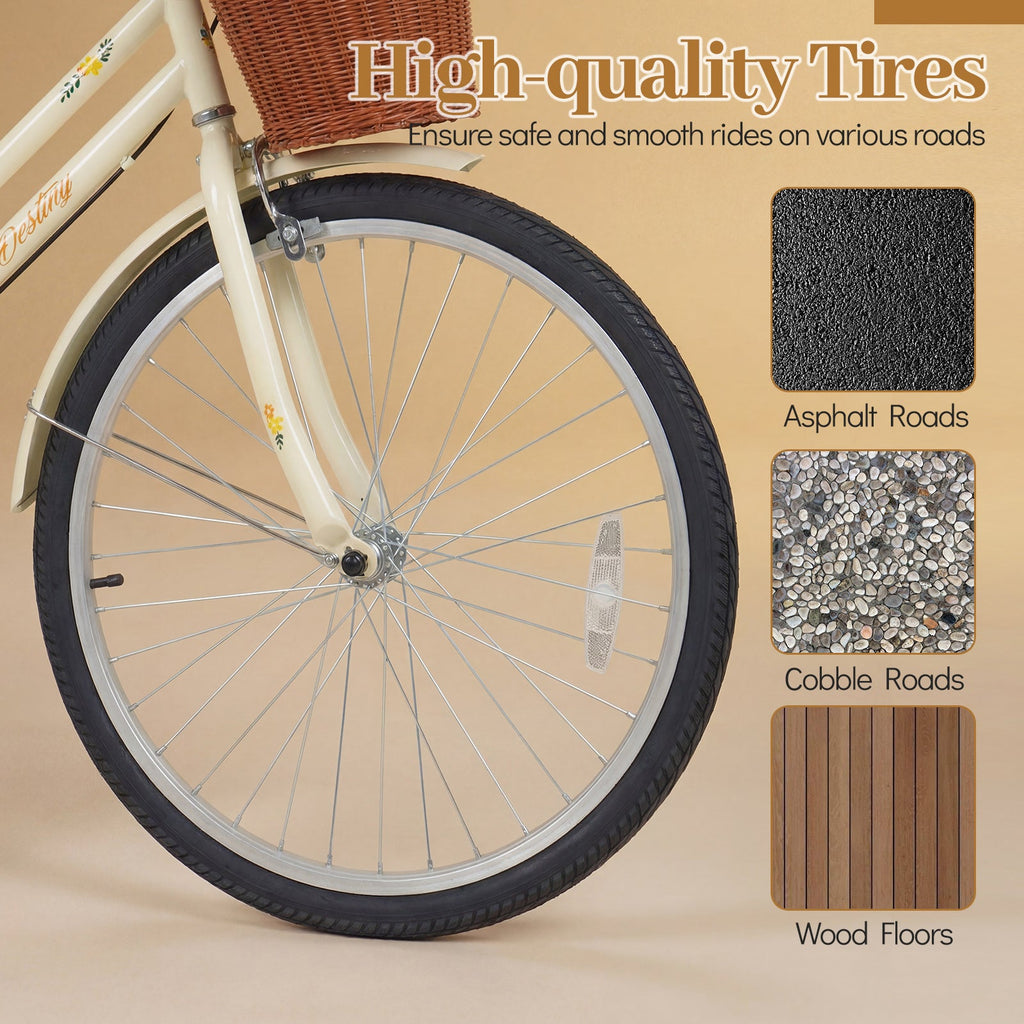 24/26-Inch Beach Cruiser with Basket & Rear Rack