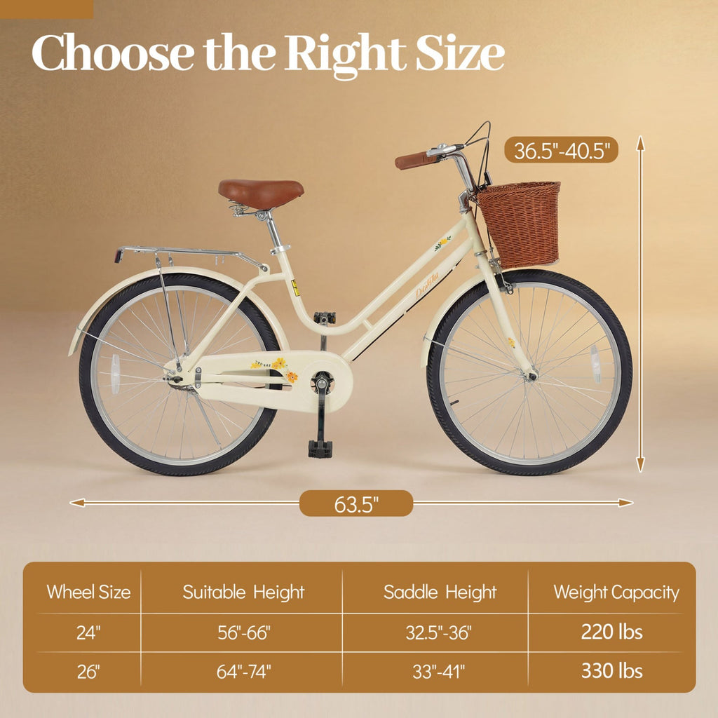 24/26-Inch Beach Cruiser with Basket & Rear Rack