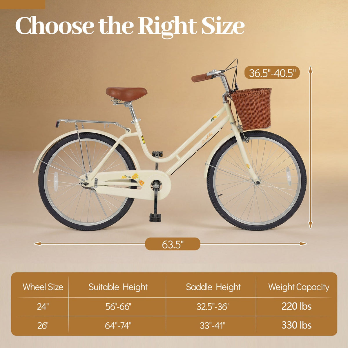 24/26-Inch Beach Cruiser with Basket & Rear Rack