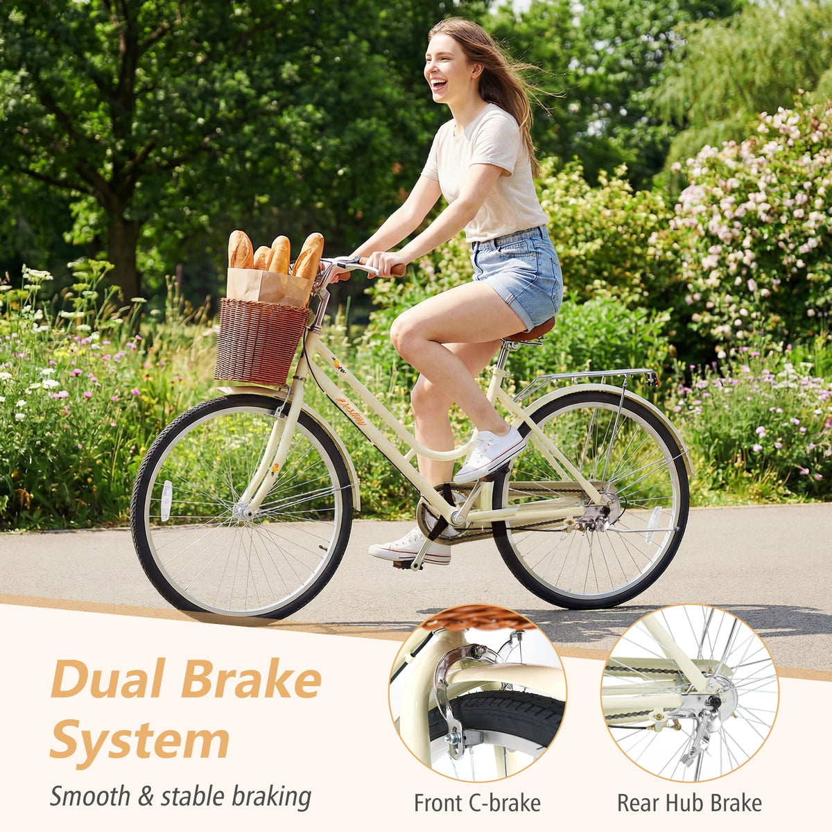 24/26-Inch Beach Cruiser with Basket & Rear Rack