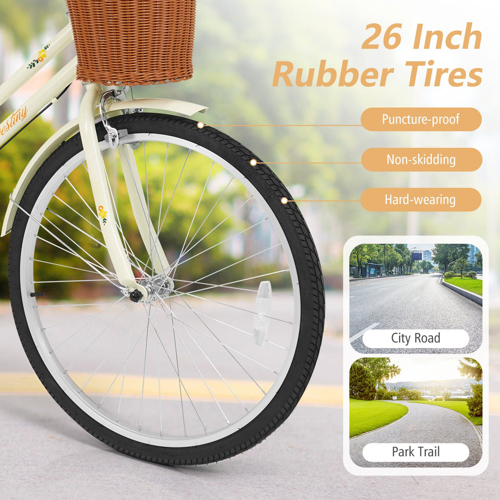 24/26-Inch Beach Cruiser with Basket & Rear Rack
