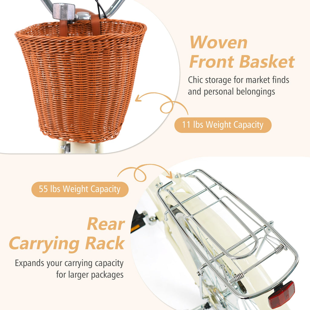 24/26-Inch Beach Cruiser with Basket & Rear Rack