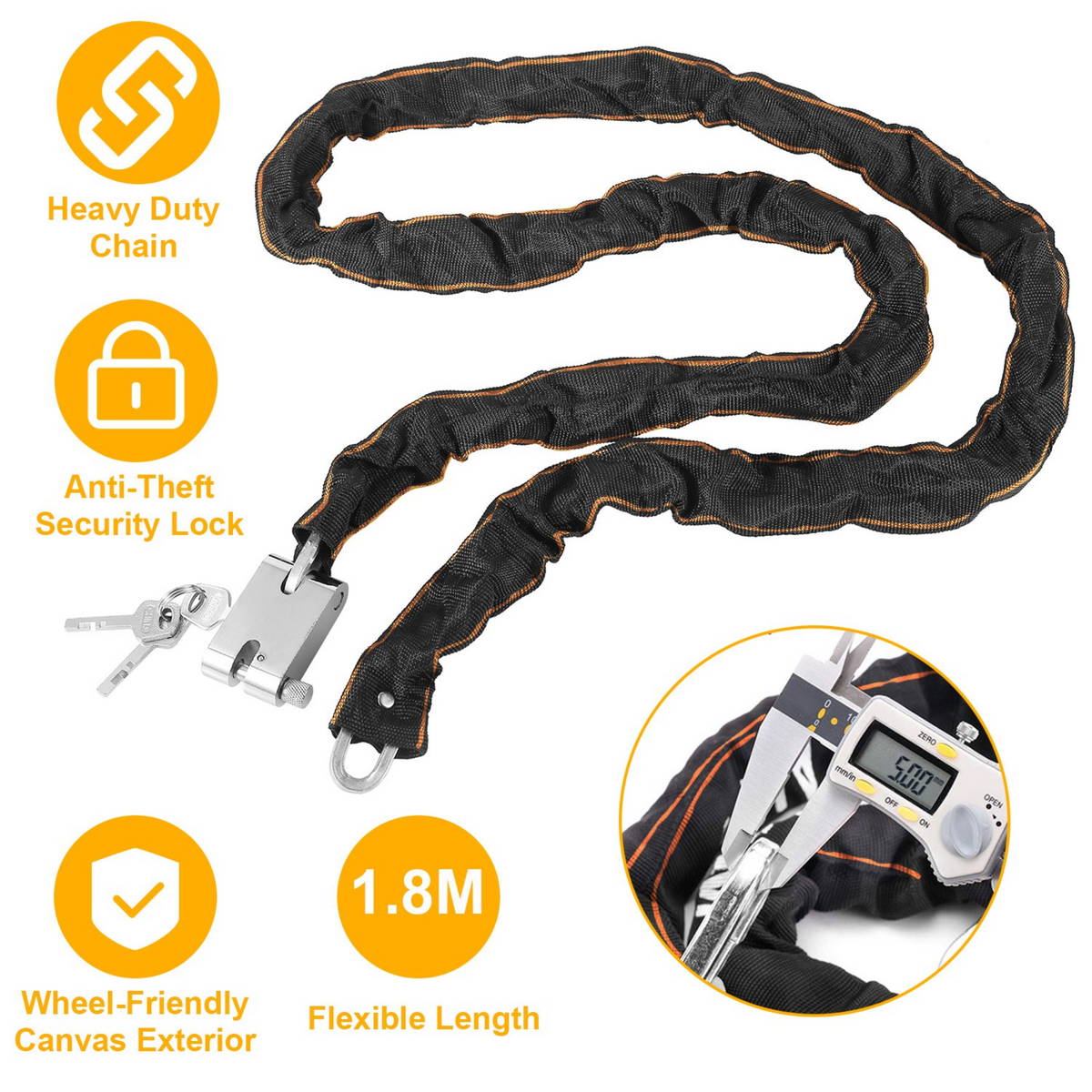 Heavy-Duty 1.8M Bike Chain Lock with 3 Keys
