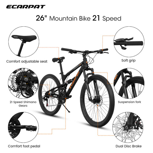 26-Inch 21-Speed Dual-Suspension Mountain Bike