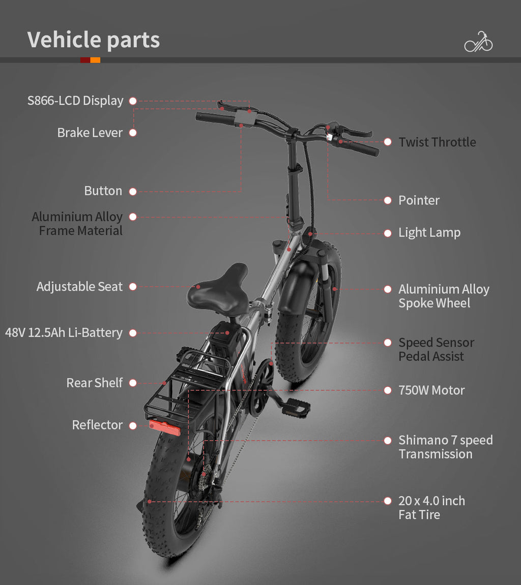 750W Folding Fat-Tire Electric Bike — 48V 12.5Ah