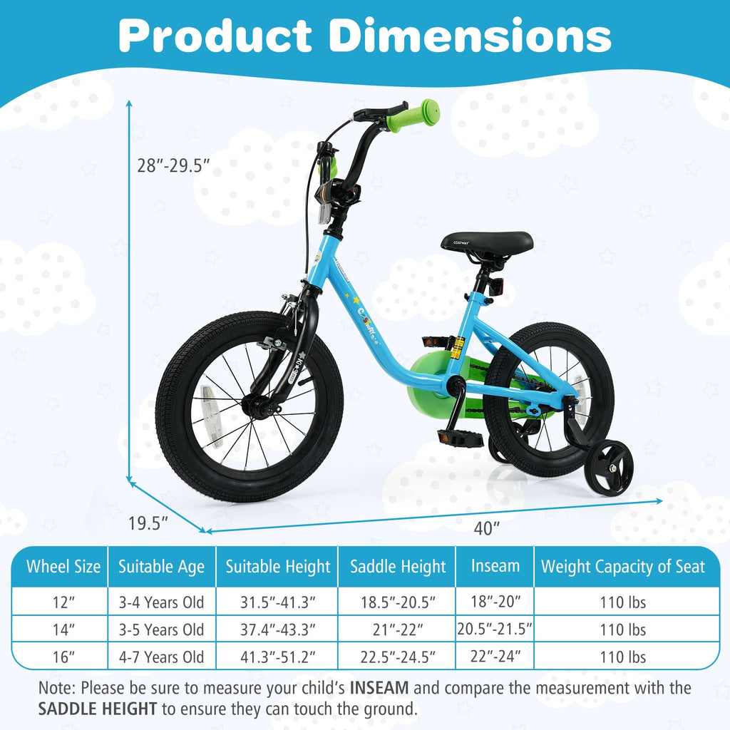 Kids 12/14/16-Inch Bicycle — Blue