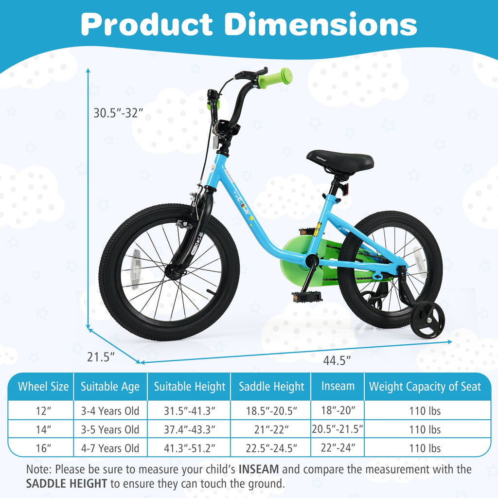 Kids 12/14/16-Inch Bicycle — Blue