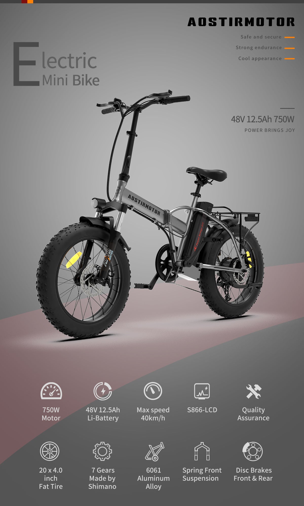 750W Folding Fat-Tire Electric Bike — 48V 12.5Ah