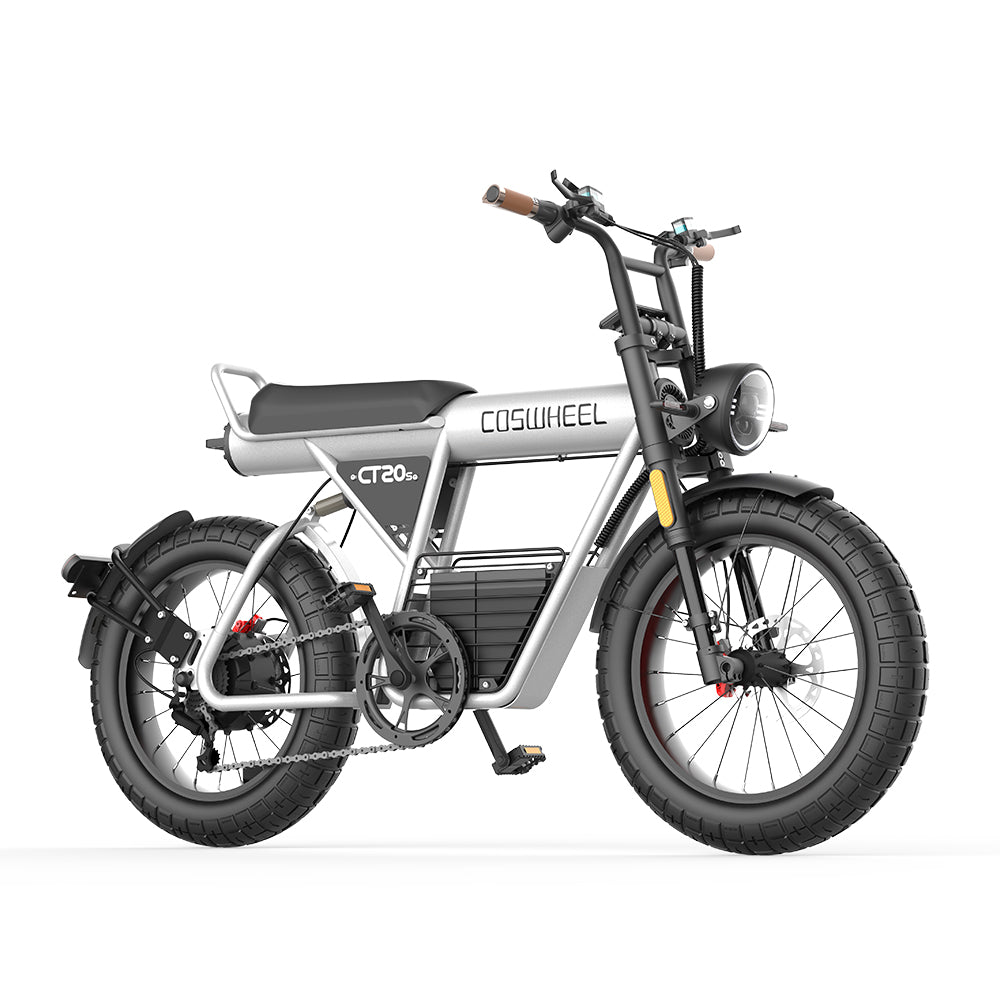 COSWHEEL CT20S silver fat-tire electric bike alternate white background view