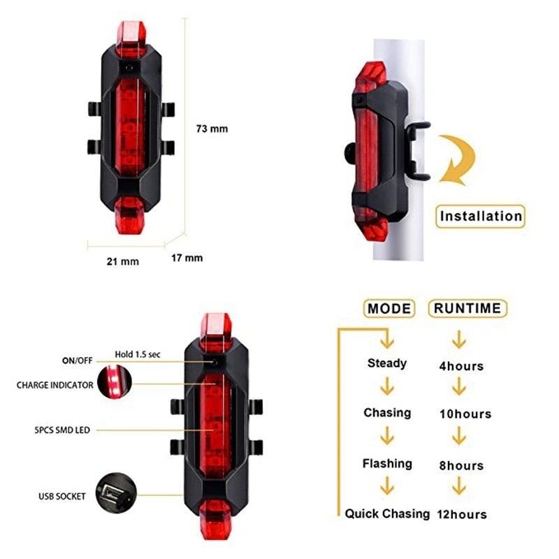 USB Rechargeable Waterproof Bike Light